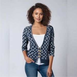 Anthropologie Checked In Cardigan by HWR Monogram